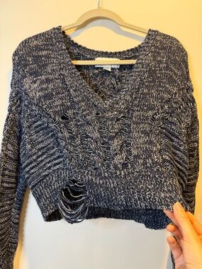 Wildfox Nancy Oxford distressed ribbed V-neck sweater